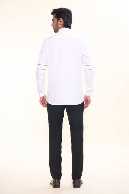 Shop_Prima Czar_White Cotton Embroidery Geometric Cut Out Shirt_at_Aza_Fashions