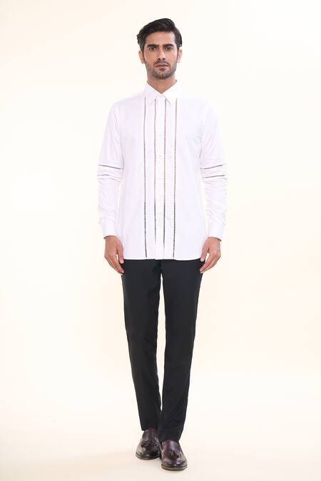 Buy_Prima Czar_White Cotton Embroidery Geometric Cut Out Shirt_Online_at_Aza_Fashions
