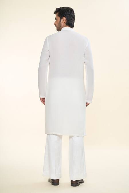 Shop_Prima Czar_White Seersucer Textures Asymmetric Layered Kurta With Pant_at_Aza_Fashions