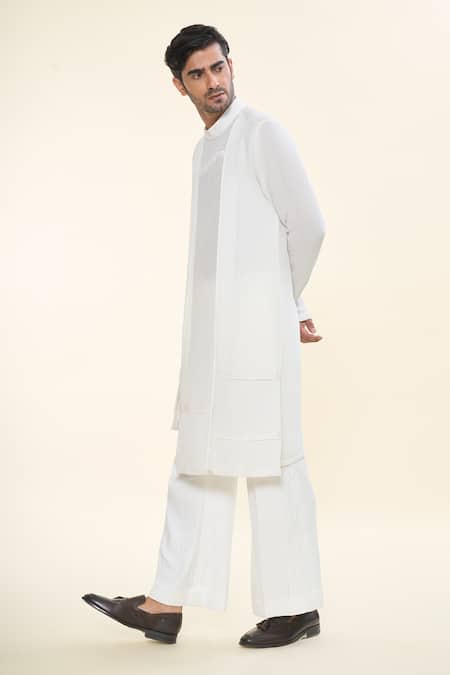 Buy_Prima Czar_White Seersucer Textures Asymmetric Layered Kurta With Pant_Online_at_Aza_Fashions