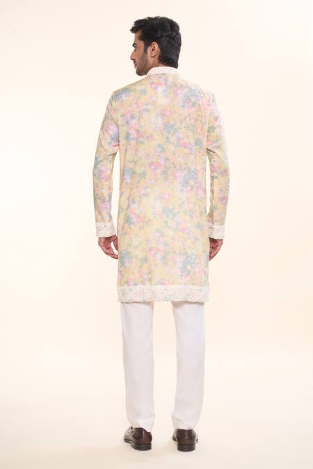 Shop_Prima Czar_Yellow Cotton Print Abstract Kurta_at_Aza_Fashions