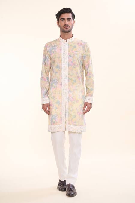 Prima Czar_Yellow Cotton Print Abstract Kurta_Online_at_Aza_Fashions