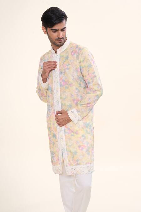 Shop_Prima Czar_Yellow Cotton Print Abstract Kurta_Online_at_Aza_Fashions