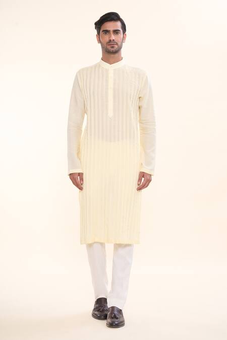 Prima Czar_Yellow Tencel Pintuck Straight Kurta_Online_at_Aza_Fashions
