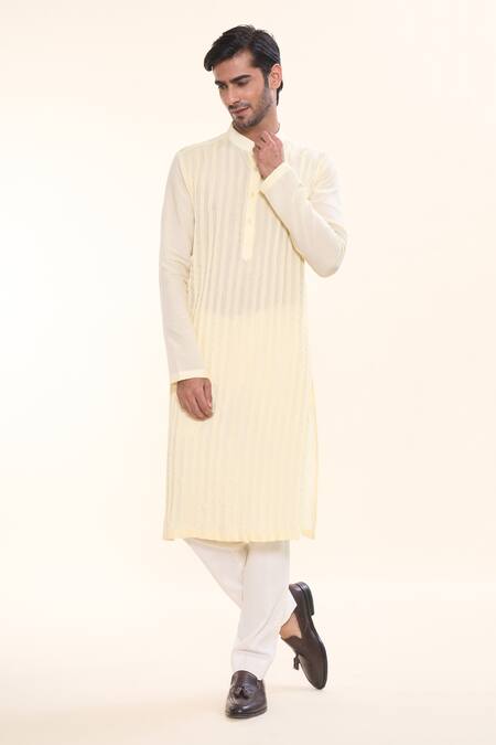 Buy_Prima Czar_Yellow Tencel Pintuck Straight Kurta_Online_at_Aza_Fashions