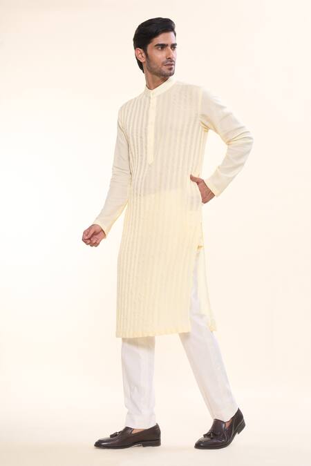 Shop_Prima Czar_Yellow Tencel Pintuck Straight Kurta_Online_at_Aza_Fashions