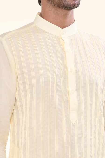 Prima Czar_Yellow Tencel Pintuck Straight Kurta_at_Aza_Fashions