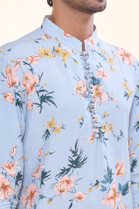 Buy_Prima Czar_Blue Rayon Print Floral Kurta_Online_at_Aza_Fashions