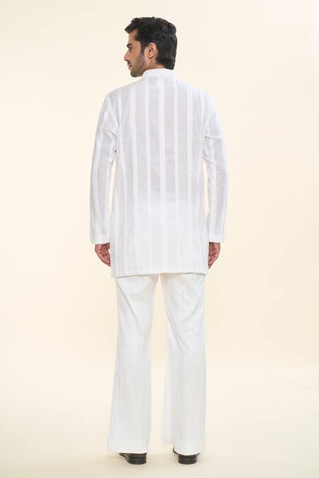Shop Prima Czar White Cotton Classic Kurta With Pant at Aza Fashions Shop_Prima Czar_White Cotton Classic Kurta With Pant_at_Aza_Fashions