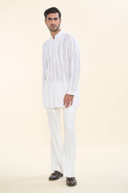 Prima Czar White Cotton Classic Kurta With Pant Online at Aza Fashions Prima Czar_White Cotton Classic Kurta With Pant_Online_at_Aza_Fashions