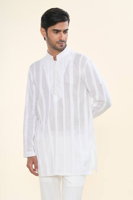 Shop Prima Czar White Cotton Classic Kurta With Pant Online at Aza Fashions Shop_Prima Czar_White Cotton Classic Kurta With Pant_Online_at_Aza_Fashions