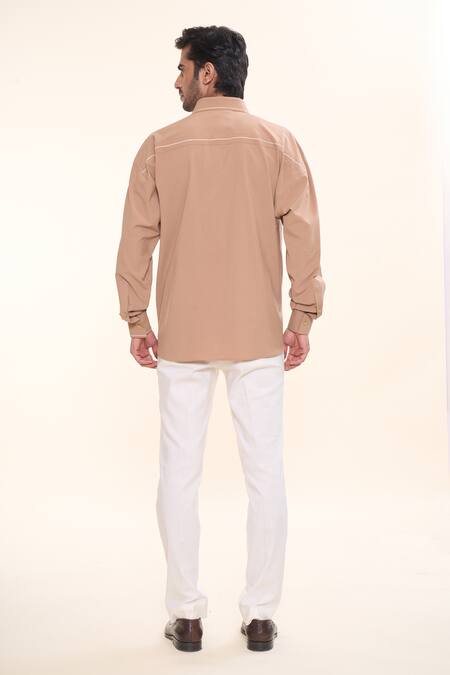 Shop_Prima Czar_Brown Cotton Embroidery Thread Oversized Shirt_at_Aza_Fashions