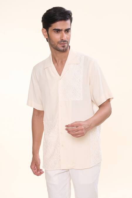 Buy_Prima Czar_Off White Cotton Embroidery Floral Patchwork Shirt_Online_at_Aza_Fashions