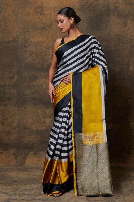 Buy_Vishwa By Pinki Sinha_Multi Color Silk Zari Stripe Pattern Saree With Running Blouse _Online_at_Aza_Fashions