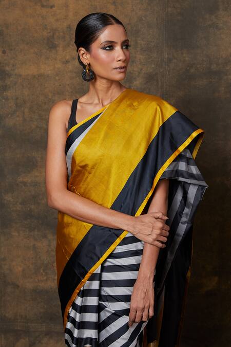 Vishwa By Pinki Sinha_Multi Color Silk Zari Stripe Pattern Saree With Running Blouse _at_Aza_Fashions