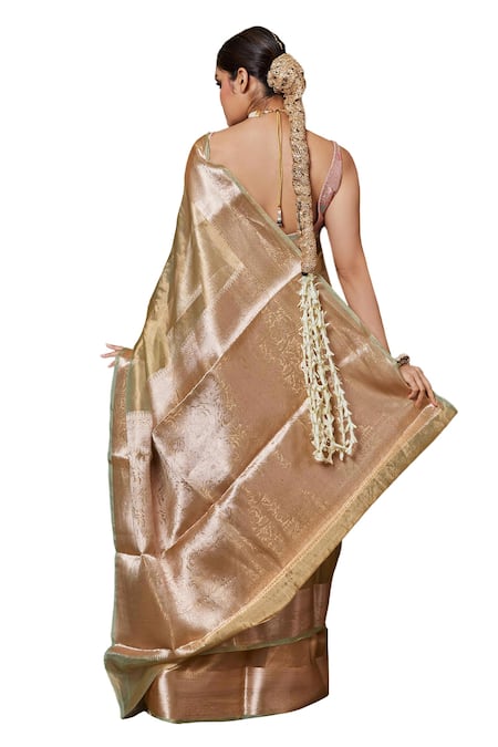 Buy Vishwa By Pinki Sinha Green Tissue Embroidery Florette Border Woven Saree With Running Blouse Online at Aza Fashions Buy_Vishwa By Pinki Sinha_Green Tissue Embroidery Florette Border Woven Saree With Running Blouse_Online_at_Aza_Fashions