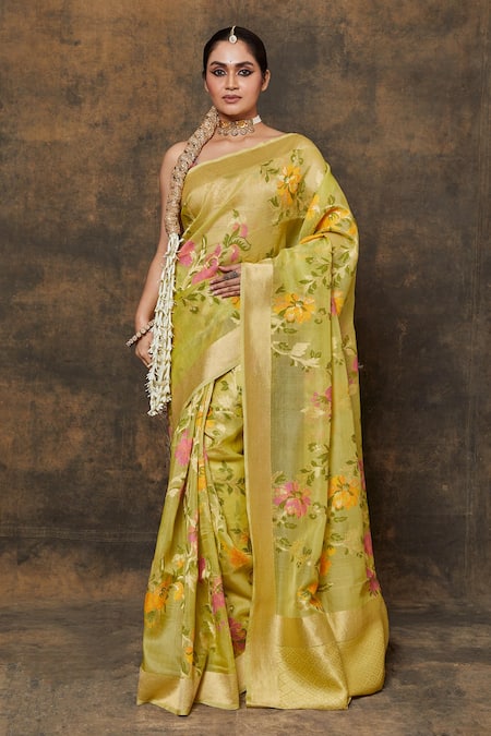 Pinki Sinha Floral Jaal Woven Saree With Running Blouse 