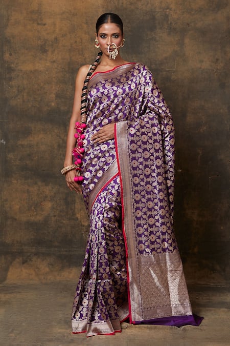 Pinki Sinha Floral Meenakari Woven Saree With Running Blouse 