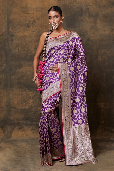 Pinki Sinha Paisley Floral Woven Saree With Running Blouse 