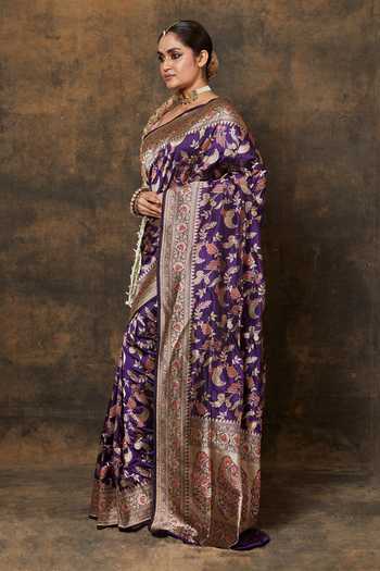 Shop_Vishwa By Pinki Sinha_Purple Silk, Brocade Embroidery Garden Woven Saree With Running Blouse_Online_at_Aza_Fashions