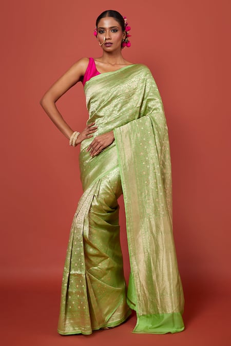 Pinki Sinha Floral Brocade Woven Saree With Running Blouse 