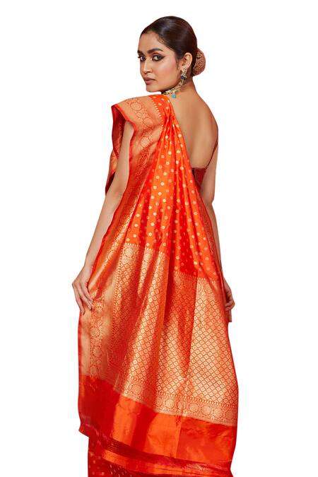 Buy_Vishwa By Pinki Sinha_Orange Silk, Brocade Embroidery Floral Butta Woven Saree With Running Blouse