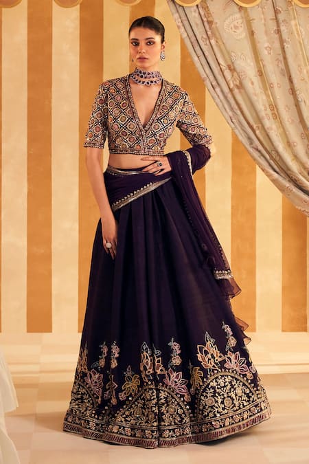 Ridhi Mehra Qaruna Lotus Applique Embellished Lehenga Set 