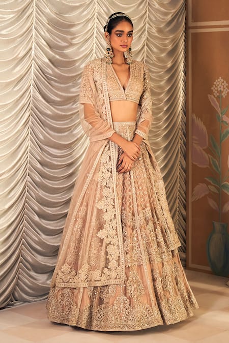 Ridhi Mehra Sukhan Pearl Embellished Floral Bridal Lehenga Set 