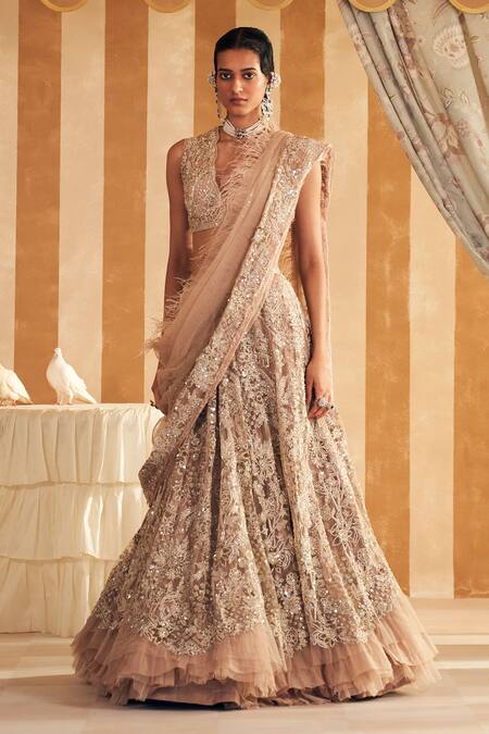 Shop Ridhi Mehra Gold Net Embellished Sequin Inaara Embroidered Floral Jaali Bridal Lehenga Set Online at Aza Fashions Shop_Ridhi Mehra_Gold Net Embellished Sequin Inaara Embroidered Floral Jaali Bridal Lehenga Set _Online_at_Aza_Fashions