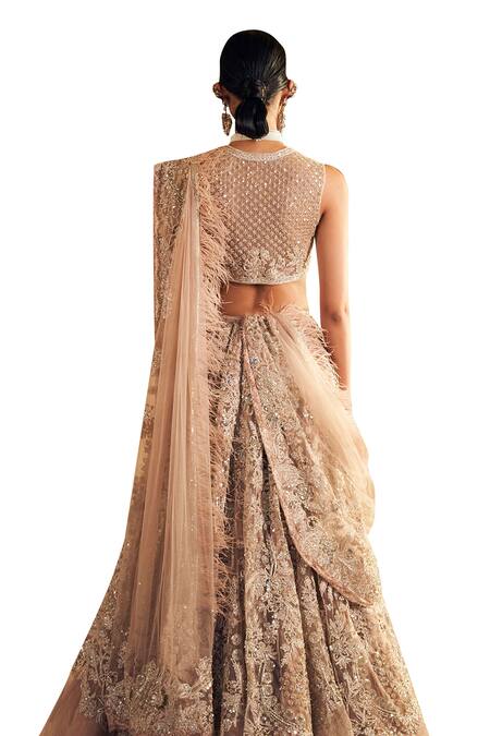 Buy Ridhi Mehra Gold Net Embellished Sequin Inaara Embroidered Floral Jaali Bridal Lehenga Set Buy_Ridhi Mehra_Gold Net Embellished Sequin Inaara Embroidered Floral Jaali Bridal Lehenga Set