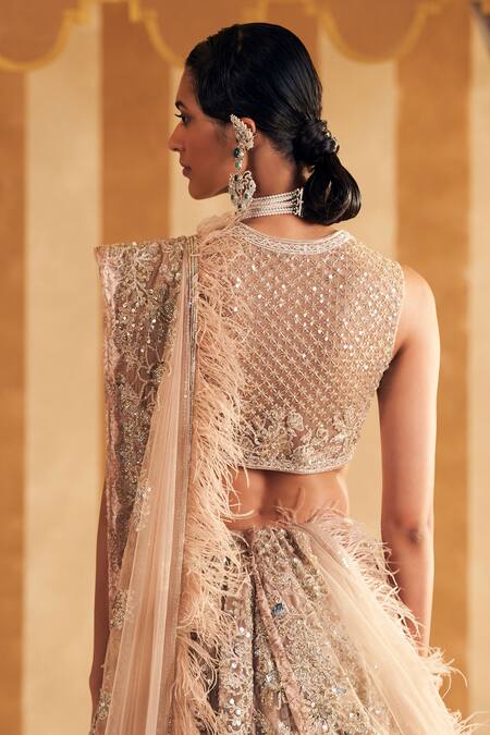 Shop Ridhi Mehra Gold Net Embellished Sequin Inaara Embroidered Floral Jaali Bridal Lehenga Set Shop_Ridhi Mehra_Gold Net Embellished Sequin Inaara Embroidered Floral Jaali Bridal Lehenga Set