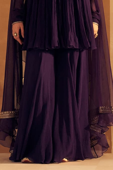 Ridhi Mehra Purple Chiffon, Net Pearls, Anjum Embellished Short Anarkali Gharara Set Online at Aza Fashions Ridhi Mehra_Purple Chiffon, Net Pearls, Anjum Embellished Short Anarkali Gharara Set _Online_at_Aza_Fashions
