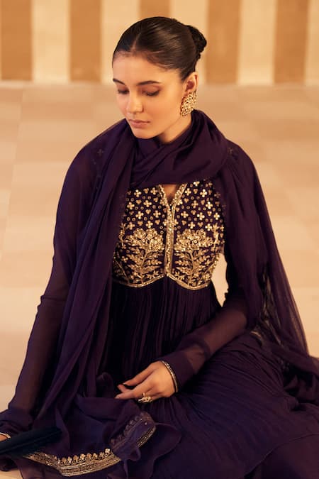 Buy Ridhi Mehra Purple Chiffon, Net Pearls, Anjum Embellished Short Anarkali Gharara Set Online at Aza Fashions Buy_Ridhi Mehra_Purple Chiffon, Net Pearls, Anjum Embellished Short Anarkali Gharara Set _Online_at_Aza_Fashions