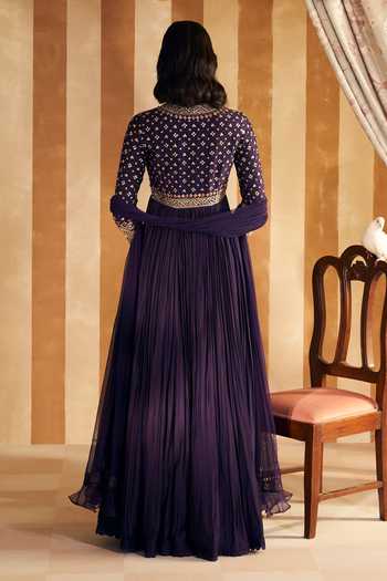 Shop Ridhi Mehra Purple Silk, Net Fanon Bahar Embroidered Aliya Cut Anarkali With Dupatta at Aza Fashions Shop_Ridhi Mehra_Purple Silk, Net Fanon Bahar Embroidered Aliya Cut Anarkali With Dupatta _at_Aza_Fashions