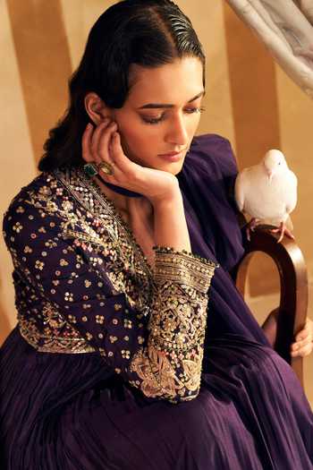 Ridhi Mehra Purple Silk, Net Fanon Bahar Embroidered Aliya Cut Anarkali With Dupatta Online at Aza Fashions Ridhi Mehra_Purple Silk, Net Fanon Bahar Embroidered Aliya Cut Anarkali With Dupatta _Online_at_Aza_Fashions