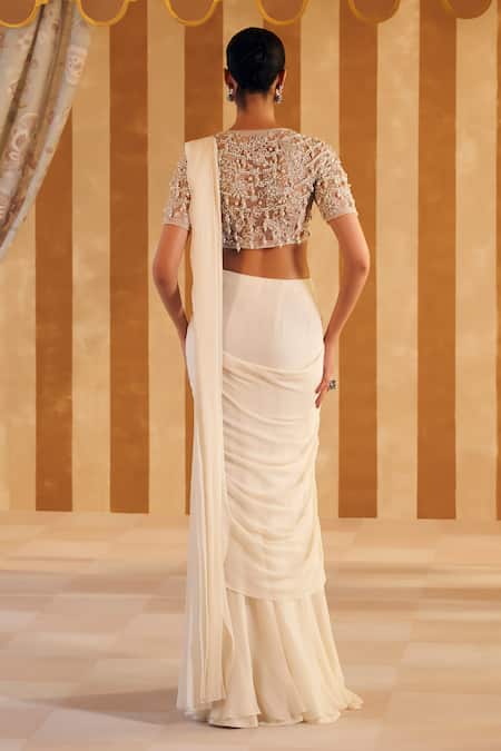 Ridhi Mehra Naqaa Solid Pre Draped Saree With Pearl Work Blouse 