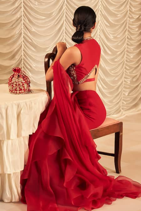 Ridhi Mehra Naeem Solid Pre Draped Ruffle Saree With Blouse 