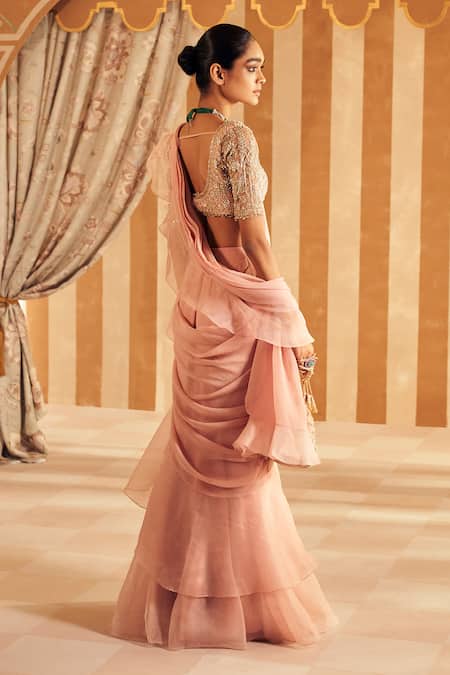 Ridhi Mehra Hunarban Bloom Vine Work Pre Draped Ruffle Saree With Blouse 