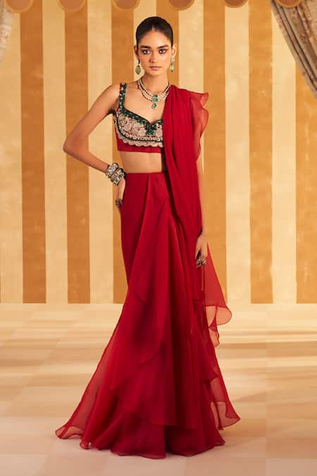 Ridhi Mehra Chashm Pre Draped Ruffled Saree With Embroidered Blouse 