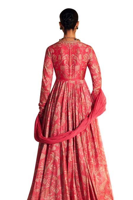 Buy_Ridhi Mehra_Pink Chanderi, Crepe Sequins, Beads Yaqoob Floral Print Anarkali With Dupatta _Online_at_Aza_Fashions