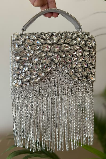 Bhavna Kumar Petal Kundan Embellished Fringed Clutch With Sling 