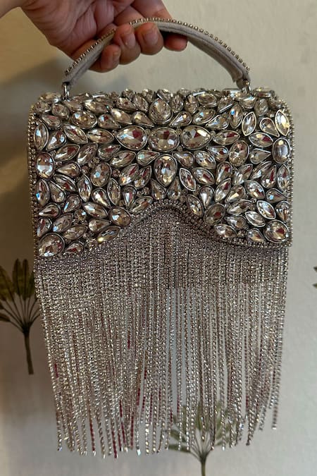Bhavna Kumar Petal Kundan Embellished Fringed Clutch With Sling 