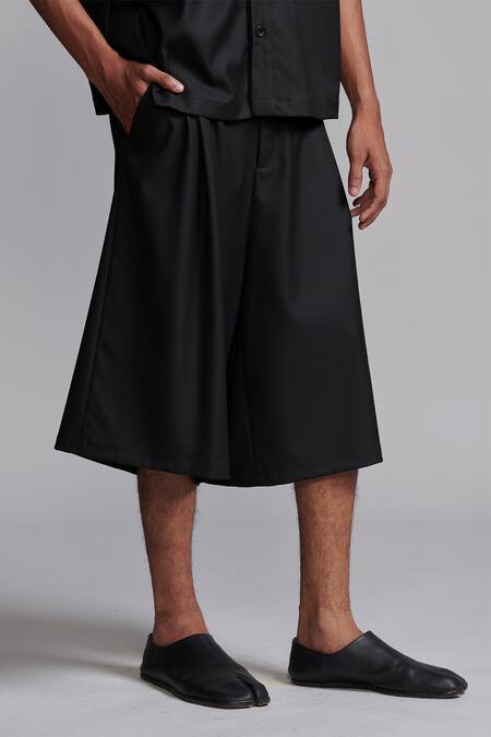 Shop_Dash And Dot_Black Lycra, Polyester, Viscose Y-neck Solid Shirt And Shorts Set _Online_at_Aza_Fashions