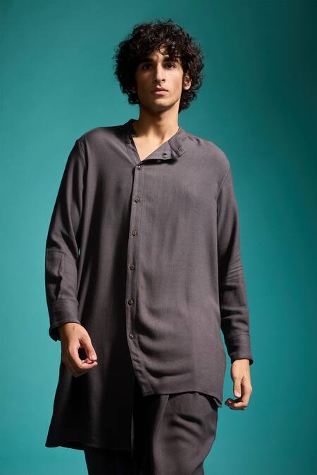 Shop_Dash And Dot_Grey 100% Organic Viscose Solid Uneven Hem Long Shirt _Online_at_Aza_Fashions