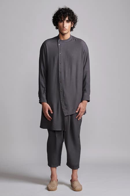 Buy_Dash And Dot_Grey 100% Organic Viscose Solid Uneven Hem Long Shirt 