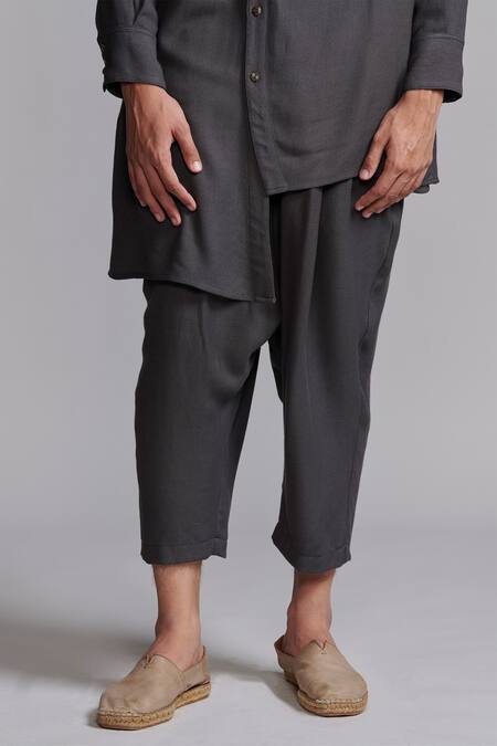 Shop Dash And Dot Grey Viscose Uneven Hem Long Shirt And Cropped Pant Co-ord Set Online at Aza Fashions Shop_Dash And Dot_Grey Viscose Uneven Hem Long Shirt And Cropped Pant Co-ord Set _Online_at_Aza_Fashions