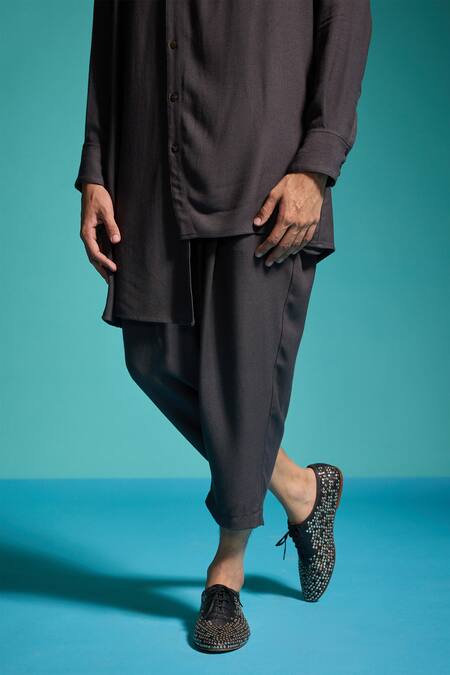 Buy Dash And Dot Grey Viscose Uneven Hem Long Shirt And Cropped Pant Co-ord Set Buy_Dash And Dot_Grey Viscose Uneven Hem Long Shirt And Cropped Pant Co-ord Set