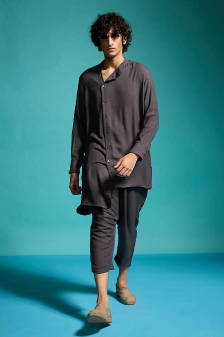 Buy_Dash And Dot_Grey Viscose Textured Cropped Pant _Online_at_Aza_Fashions