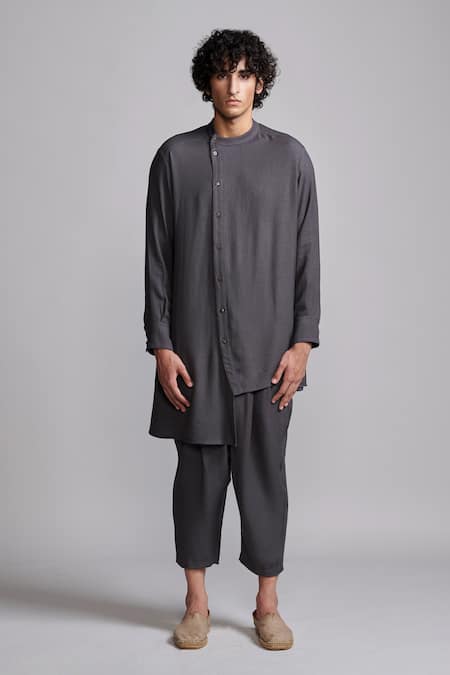 Dash And Dot_Grey Viscose Textured Cropped Pant _at_Aza_Fashions