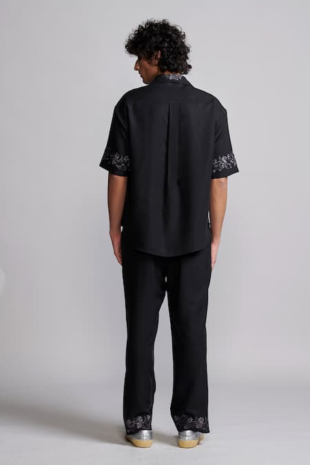 Dash And Dot Black Metallic Floral Embroidered Shirt & Pant Set 